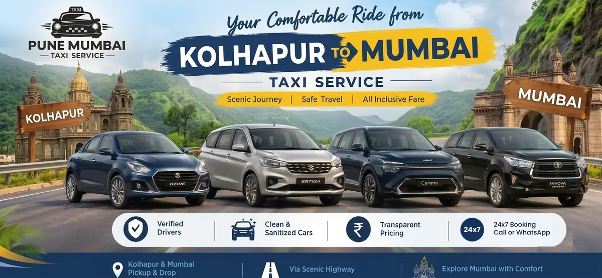 Kolhapur to Mumbai taxi service - Dzire, Ertiga, Kia Carens and Innova Crysta from Kolhapur to Mumbai