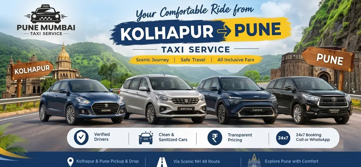 Kolhapur to Pune taxi service - Dzire, Ertiga, Kia Carens and Innova Crysta from Kolhapur to Pune