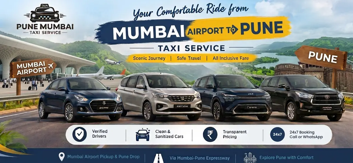 Mumbai Airport to Pune taxi service - Dzire, Ertiga, Kia Carens and Innova Crysta from Mumbai Airport to Pune