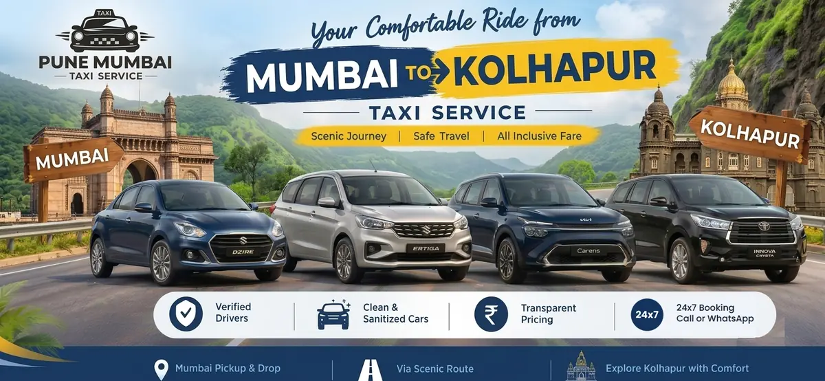 Mumbai to Kolhapur taxi service - Dzire, Ertiga, Kia Carens and Innova Crysta from Mumbai to Kolhapur