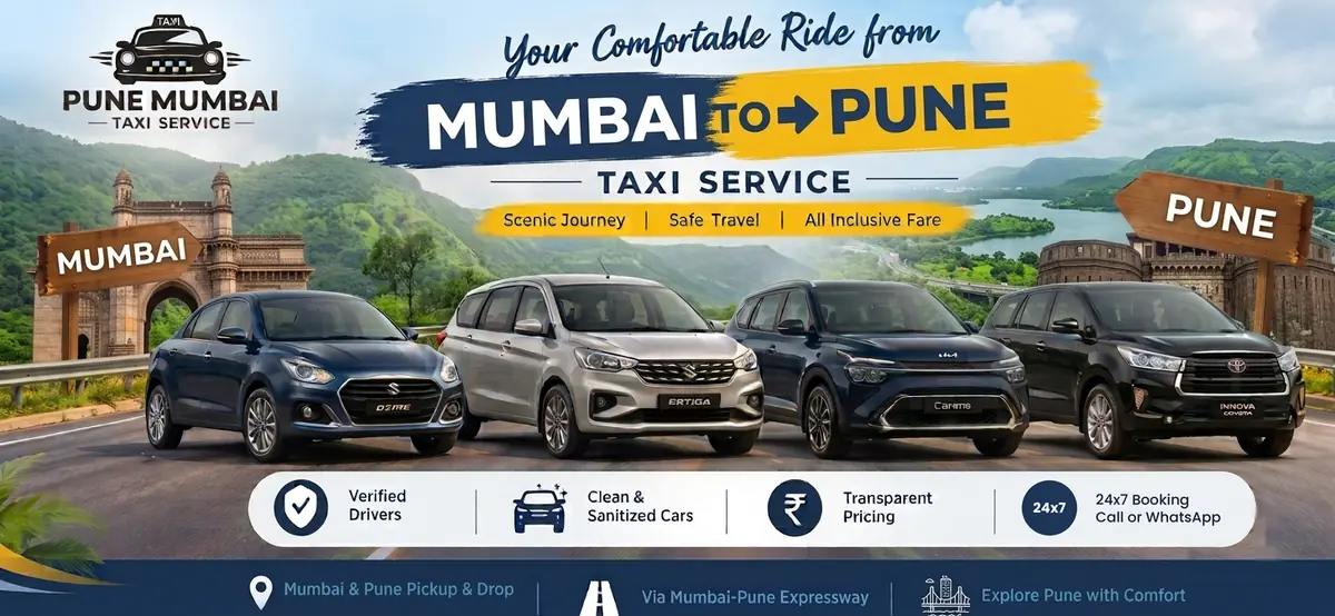 Mumbai to Pune taxi service - Dzire, Ertiga, Kia Carens and Innova Crysta from Mumbai to Pune