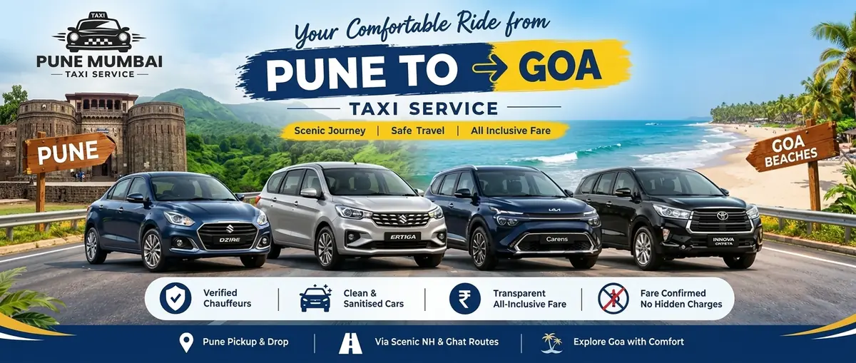 Pune to Goa taxi service - Dzire, Ertiga, Kia Carens and Innova Crysta from Pune to Goa