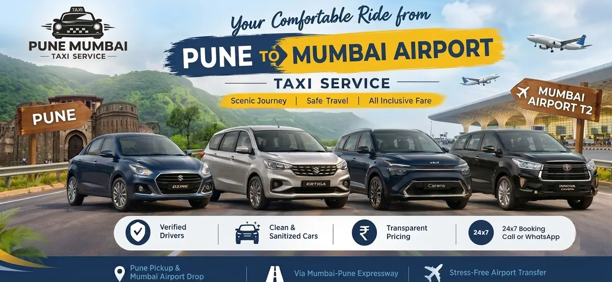 Pune to Mumbai Airport taxi service - Dzire, Ertiga, Kia Carens and Innova Crysta from Pune to Mumbai Airport