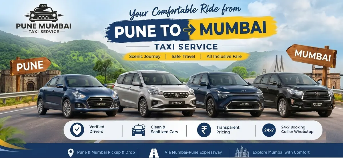 Pune to Mumbai taxi service - Dzire, Ertiga, Kia Carens and Innova Crysta from Pune to Mumbai